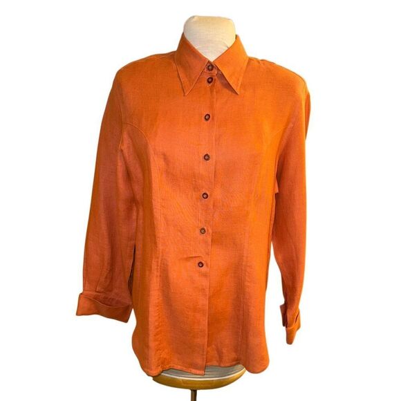 Peter Nygard 100% Linen Vtg Blouse Double Button Neck Sz. 14 Boxy - Picture 1 of 10